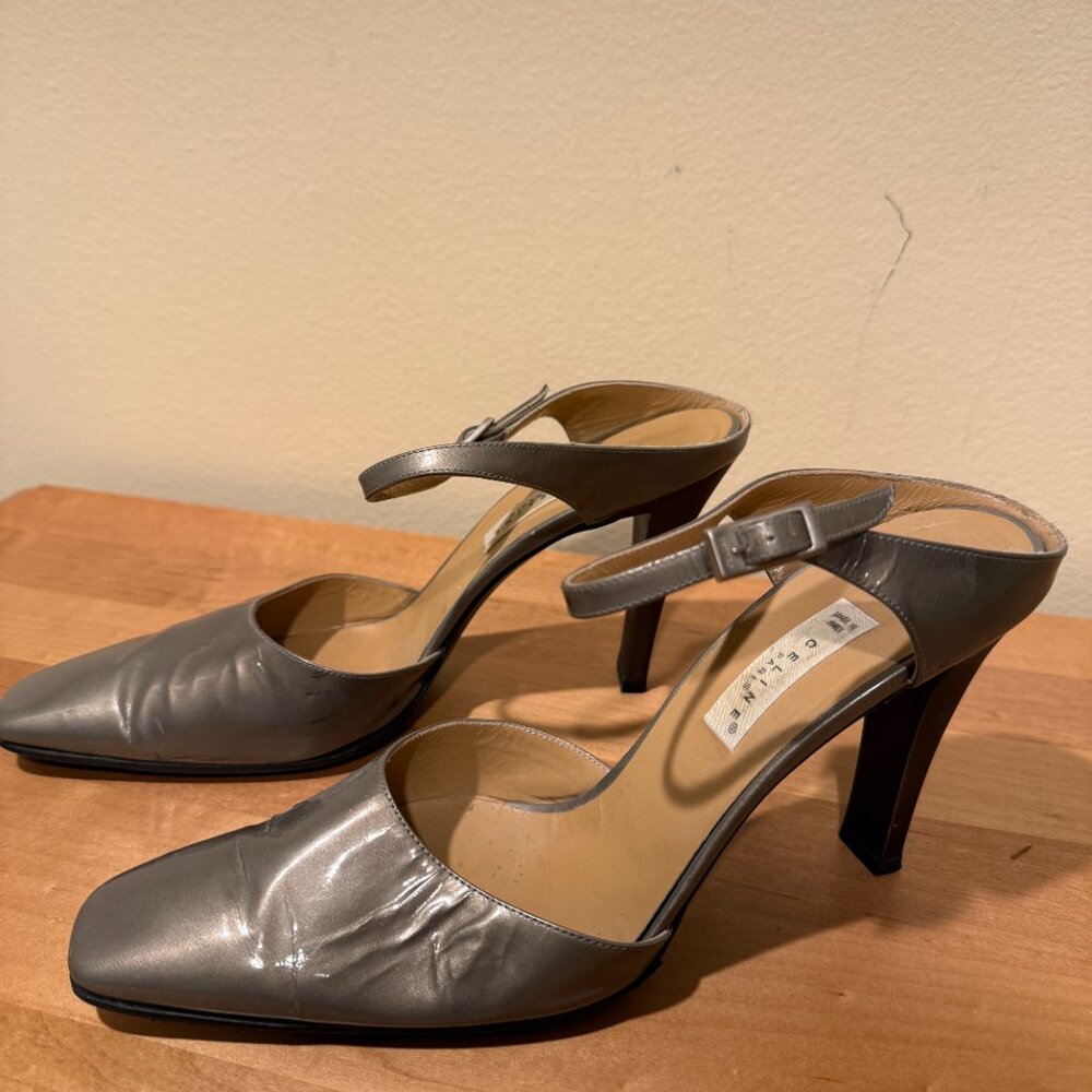 Celine Paris Taupe Patent Slip-on Heels - Picture 5 of 6